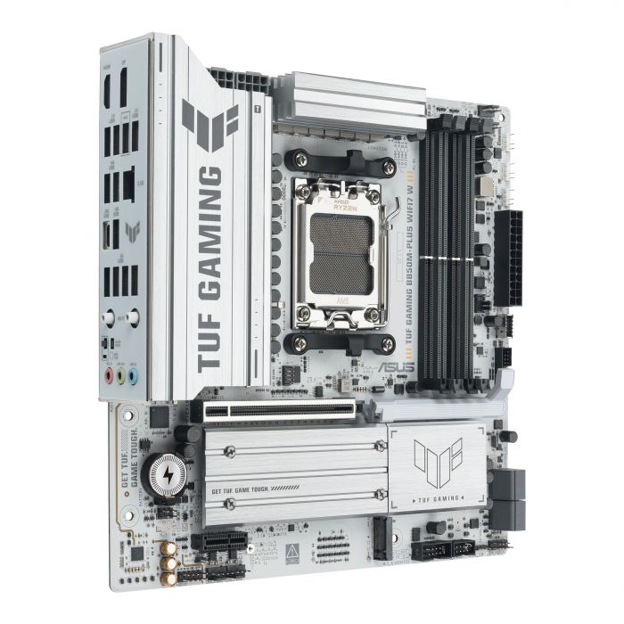 Материнcька плата ASUS TUF GAMING B850M-PLUS WIFI7 W sAM5 B850 4xDDR5 M.2 HDMI DP Wi-Fi BT mATX білий
