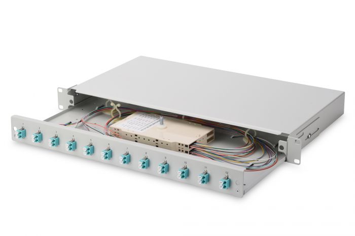 Оптична панель DIGITUS 19' 1U, 12xLC duplex, incl, Splice Cass, OM3 Color Pigtails, Adapter