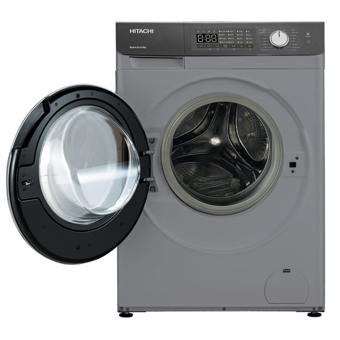 Прально-сушильна машина Hitachi фронтальна, 8(5)кг, 1400, A, 60см, дисплей, пара, інвертор, cріблястий