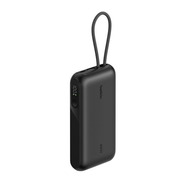 Акумулятор портативний літій-іонний Power Bank Belkin 10000мА·год, 45Вт, з інтегрованим кабелем USB-C, чорний