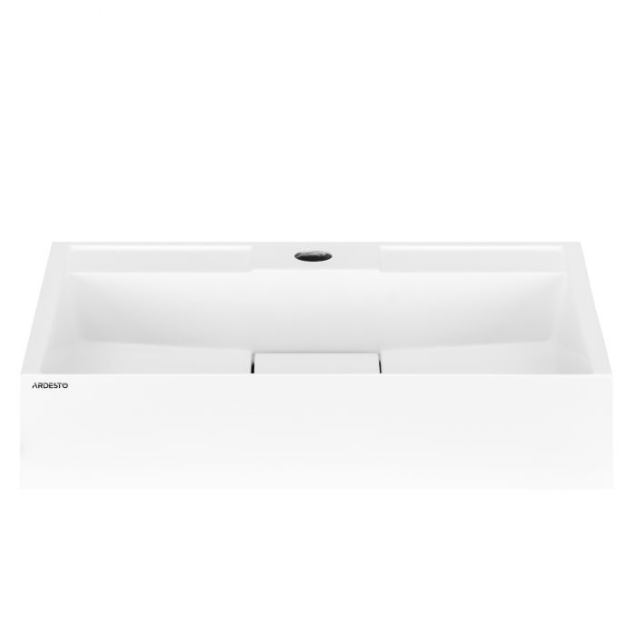 Раковина, умивальник ARDESTO Anna, штучний камінь, прямокут., з отвором для змішувача, без переливу, 500х380х110мм, накладний, білий