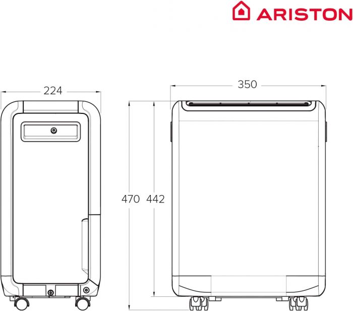 Осушувач повітря Ariston Deos EVO 12, 12л.на добу, 35м.кв , 130м3/год, 210Вт, ел.кер-ня, дисплей, таймер, авто вимк., білий