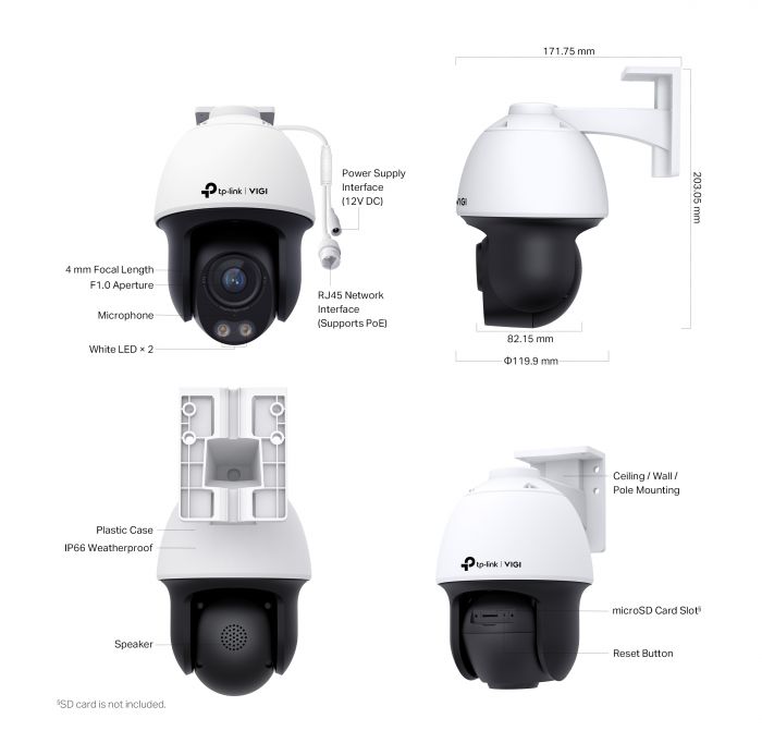 IP-Камера TP-LINK VIGI C540S-4, PoE, 4 Мп, 4 мм, H.265+, IP66, поворотна, кольорове нічне бачення, зовнішня