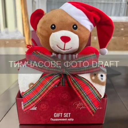 Набір ARDESTO Christmas Bear 2 предмети: плед 90х75см, декор. іграшка 24см, 100% поліестер, коричневий