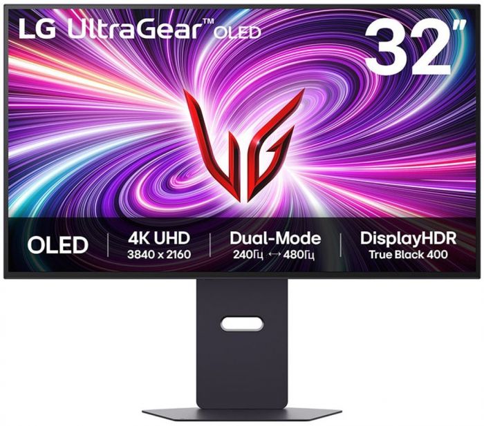 Монітор LG 31.5" 32GS95UV-B 2xHDMI, DP, USB, MM, OLED, 3840x2160, 240/480Hz, 0.03ms, DCI-P3 98.5%, G-SYNC, FreeSync, Pivot, HDR400