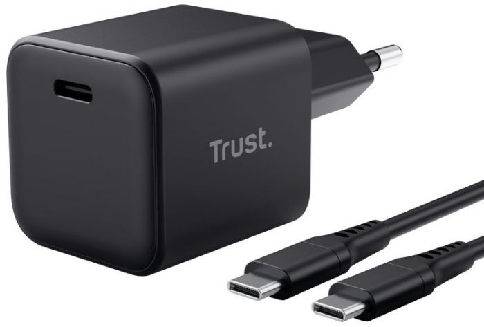 Зарядний пристрій мережевий Trust Maxo 65Вт, GaN, USB-C, PD/PPS, чорний
