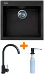 Набір кухонний Adamant Univer, штучний камінь, квадрат, без крила, 560х500х200мм, чаша - 1, врізна, чорний + змішувач та дозатор