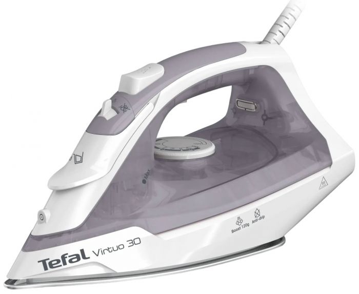 Праска Tefal Virtuo 30, 2000Вт, 240мл, паровий удар -120гр, постійна пара - 27гр, керам. підошва, сіро-фіолетовий