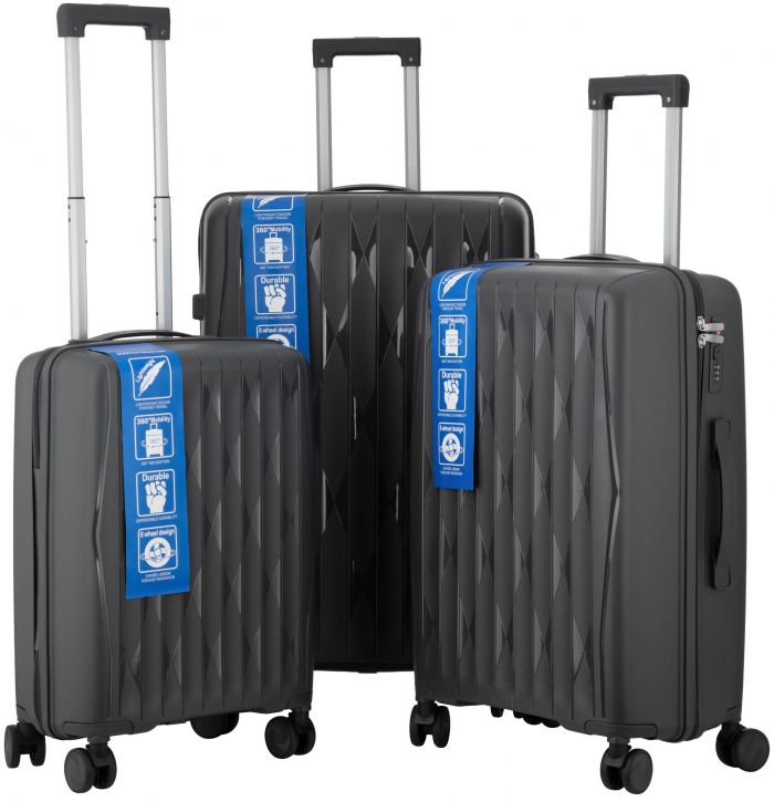 Набір валіз 2E, M7979, поліпропілен, (L+M+S), блискавка anti theft, 4 колеса, кодовий замок, темно-сірий