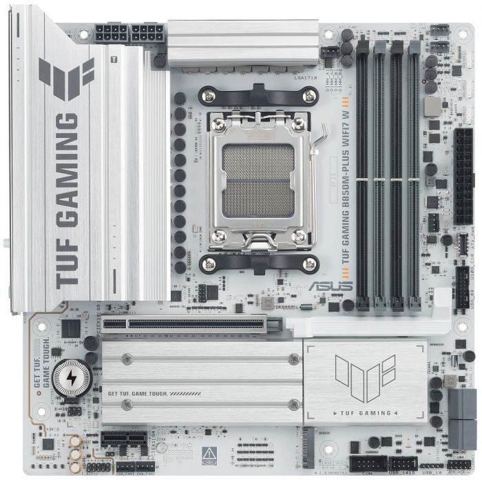Материнcька плата ASUS TUF GAMING B850M-PLUS WIFI7 W sAM5 B850 4xDDR5 M.2 HDMI DP Wi-Fi BT mATX білий