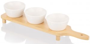 Набір соусників на підставці ARDESTO Midori, 3шт., 110мл, порцеляна, бамбук