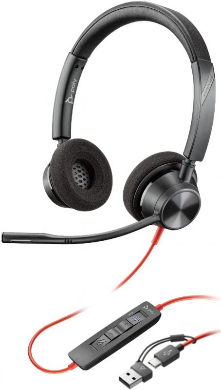 Гарнітура комп'ютерна стерео On-ear Poly Blackwire 3320-M, USB-A, USB-C, всеспрямований, Microsoft Teams, чорний