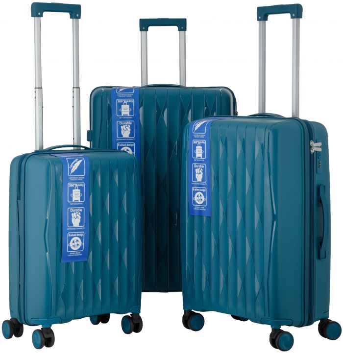Набір валіз 2E, M7979, поліпропілен, (L+M+S), блискавка anti theft, 4 колеса, кодовий замок, блакитний