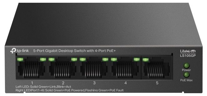 Комутатор TP-LINK LS105GP  5xGE (4xPoE), 65 Вт
