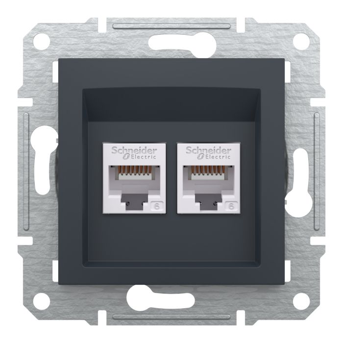Розетка подвійна комп'ютерна rj45 Schneider Electric, Asfora (антрацит)
