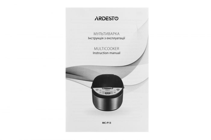 Мультиварка Ardesto MC-P13, 860Вт, чаша-5л, електр. керування , книга рецептів, нерж. сталь+пластик, сріблясто-чорна