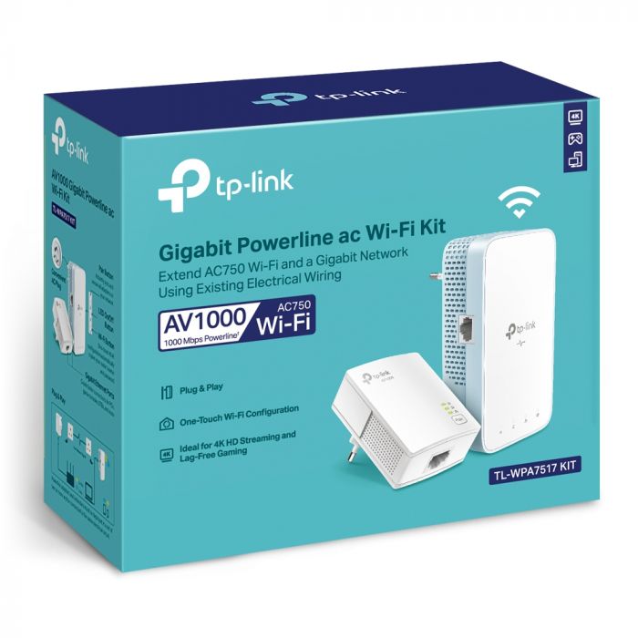 Адаптер Powerline TP-LINK TL-WPA7517KIT (TL-WPA7517 +  TL-PA7017) AC1200 AV1000 1xGE MESH